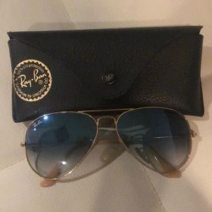 Blue and gold ray ban aviator sunglasses